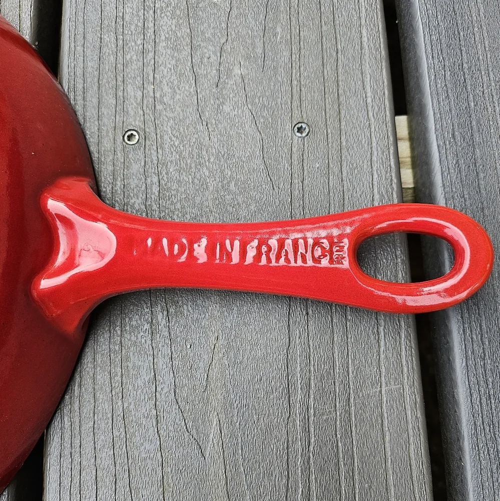 Used once Staub classic cast iron fry pan in cherry red